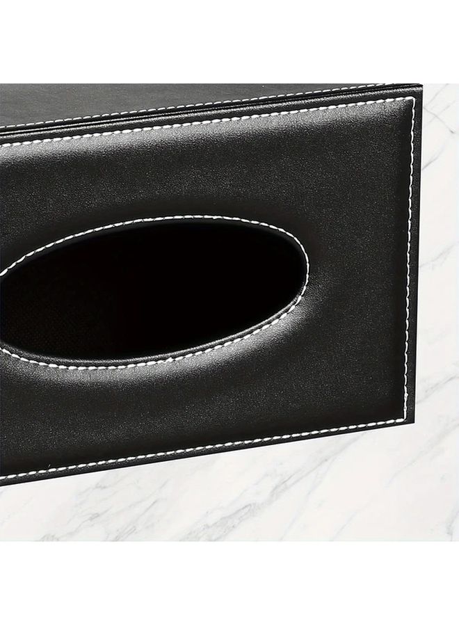 Black Faux Leather Tissue Box Organizer With Remote And Phone Holder - Image 4